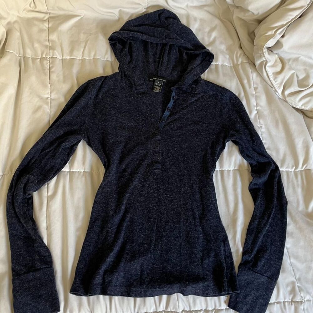 Vintage Y2K Navy Blue Gray Henley Long Sleeves with Hoodie from Urban Behavior